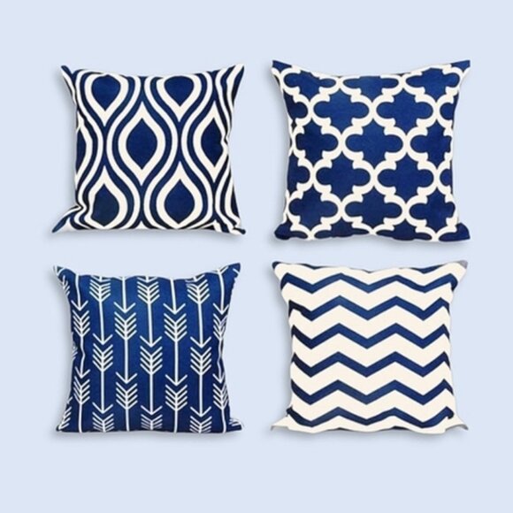 New Canvas Blue and Beige Pattern Pillow Covers pk of 4 ( 17×17")​ - Picture 1 of 8